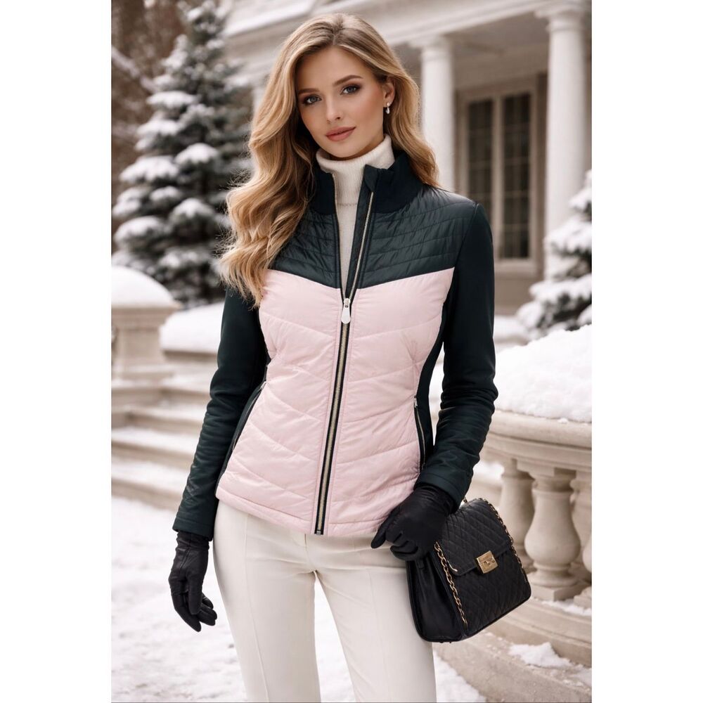 Alp-n-Rock Quilted Puffer Knit Jacket Light Pink Black Zip Up Women’s M